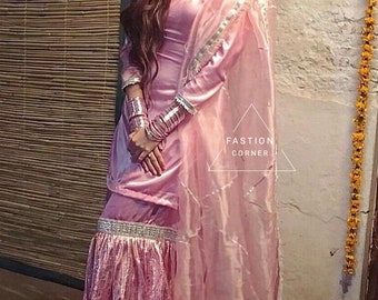Sharara Kameez Suit: Indian Pakistani Crepe Kurti, Organza Dupatta