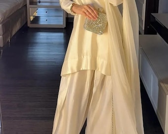White Silk Farshi Salwar Kameez Suit: Pakistani Wedding Wear