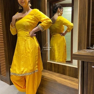 Pure Silk Designer Yellow Salwar Kameez Punjabi Patiala Suit Made To Measure Suit For Women&#39;s And Girls Wedding Salwar Kameez Suits Dresses