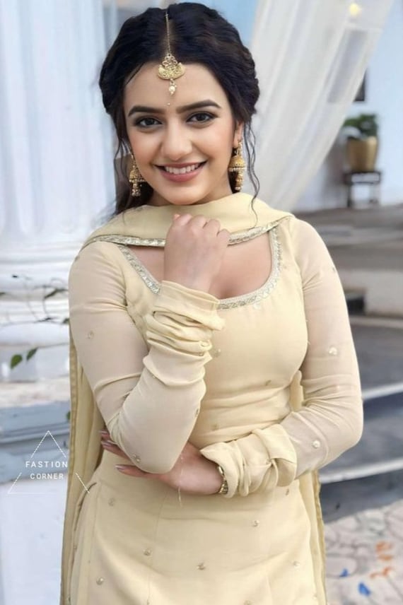 Beige Georgette Sharara Suit: Indian Bridal Laces, Full Stitch