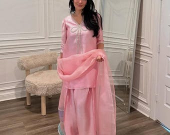 Handmade Pink Silk Farshi Salwar Kameez: Pakistani Wedding Suit