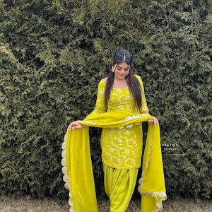 Brocade Silk Salwar Kameez Suit: Punjabi Patiala, Custom Stitched