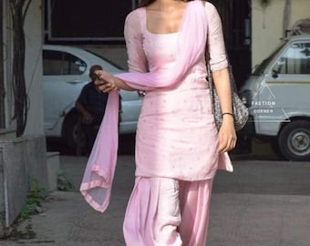 Abito Salwar Kameez Punjabi in georgette rosa fatto a mano