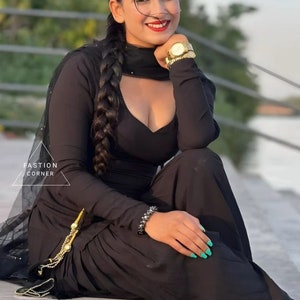 New Black Salwar Kameez Dupatta Punjabi Patiala Suit  For Wedding Wear Lace Work Made To Measure Dress Patiala Salwar Suit For Women & Girls
