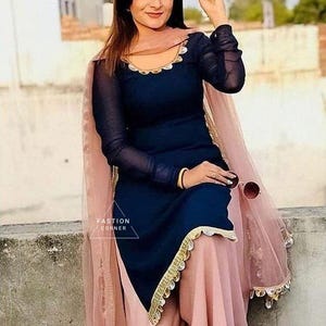 Blue Pink Punjabi suit for woman Patiala salwar suit Indian ethnic outfit Pakistani salwar kameez Desi clothing fashion salwar kameez dupata