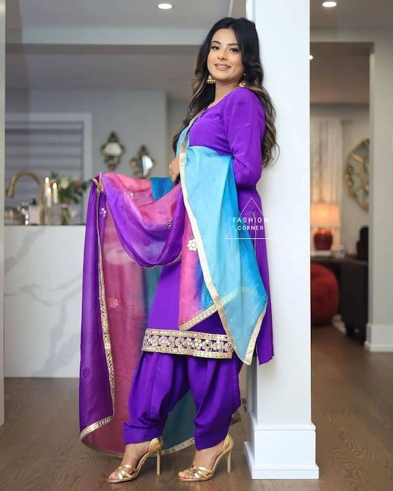 Patiala Suit With Multi Color Heavy Dupatta Purple Salwar Kameez Custom Stitched Indian Designer Handmade for Girl and Women Ethnic Wear Etsy Australia