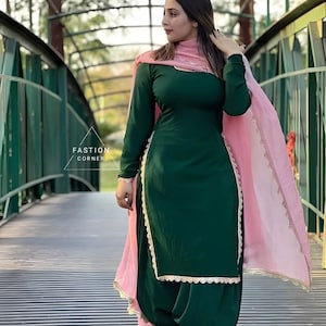 Handmade Designer Pink Green Salwar Kameez Punjabi Patiala Suit For Women&#39;s And Girls Custom made Suits and Dresses