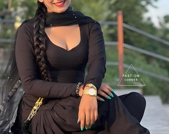 Black Crepe Salwar Kameez: Punjabi Patiala Suit with Lace
