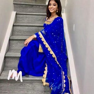 Custom Made Blue Salwar Kameez Suit Punjabi Designer Handmade Punjabi Patiala Suit Wedding Wear Made To Measure Suit For Women & Girls