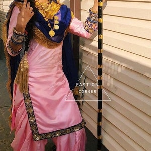 Pink Crepe Salwar Kameez Suit Punjabi Patiala Shalwar Kurta Georgette Dupatta Custom Stitched for Girls and Women with Earring