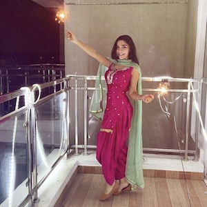 Handmade Designer Pink Punjabi Patiala Suit Dupatta Punjabi Patiala Salwar Kameez Suit- Custom-stitched Suit for Women and Girls wear