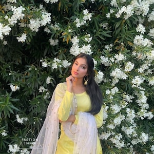 Yellow White punjabi suit patiala salwar kameez Silk embroidery dupatta dresses custom stitched outfit for women and girls