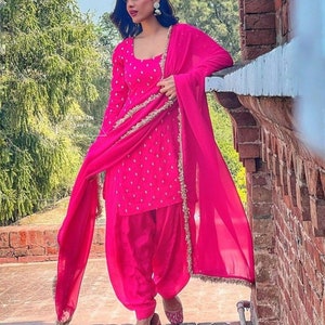 Pink Punjabi Salwar Kameez Custom Made Dress Suit Patiala Salwar Suit Dupatta Kameez Indian Women&#39;s Dress Designer Lace Work Suit Plus Sizes