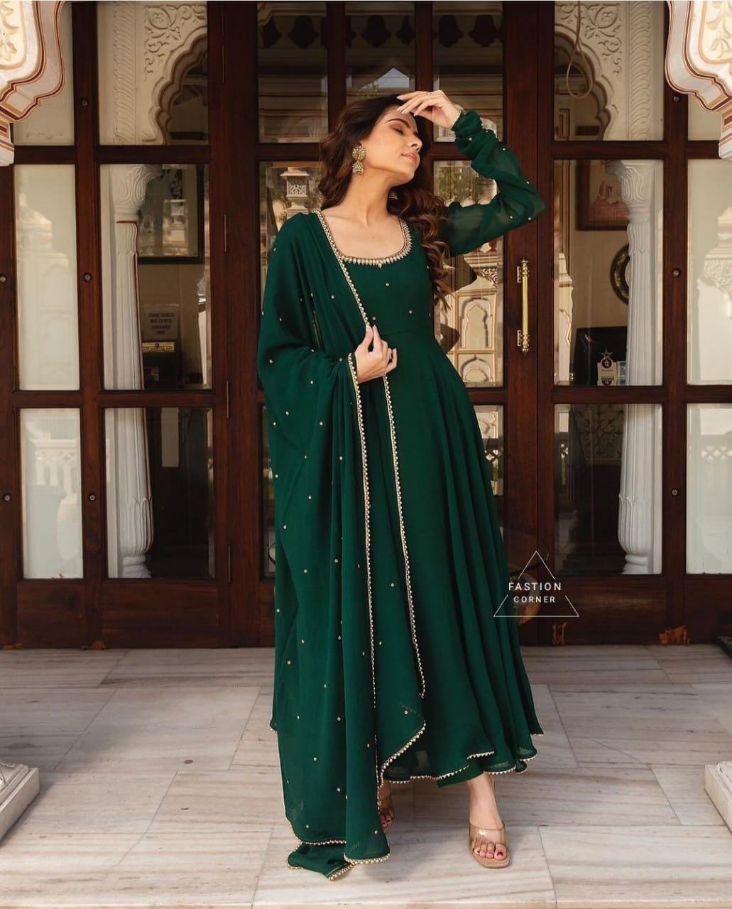 bottle green anarkali dress Lovely Bottle Green Designer Front Slit Anarkali Dress
