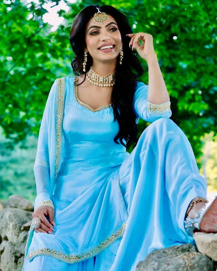 Atasi Frauen Anarkali Anzug Blau - Indisches Kleid Mit Dupatta & Hose