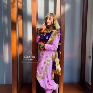 Designer Multi Color Punjabi Jaggo Suit Salwar Kameez Suit Patiala Shalwar Crepe Silk Suit Custom Stitched for Girls and Women Lohri Suit