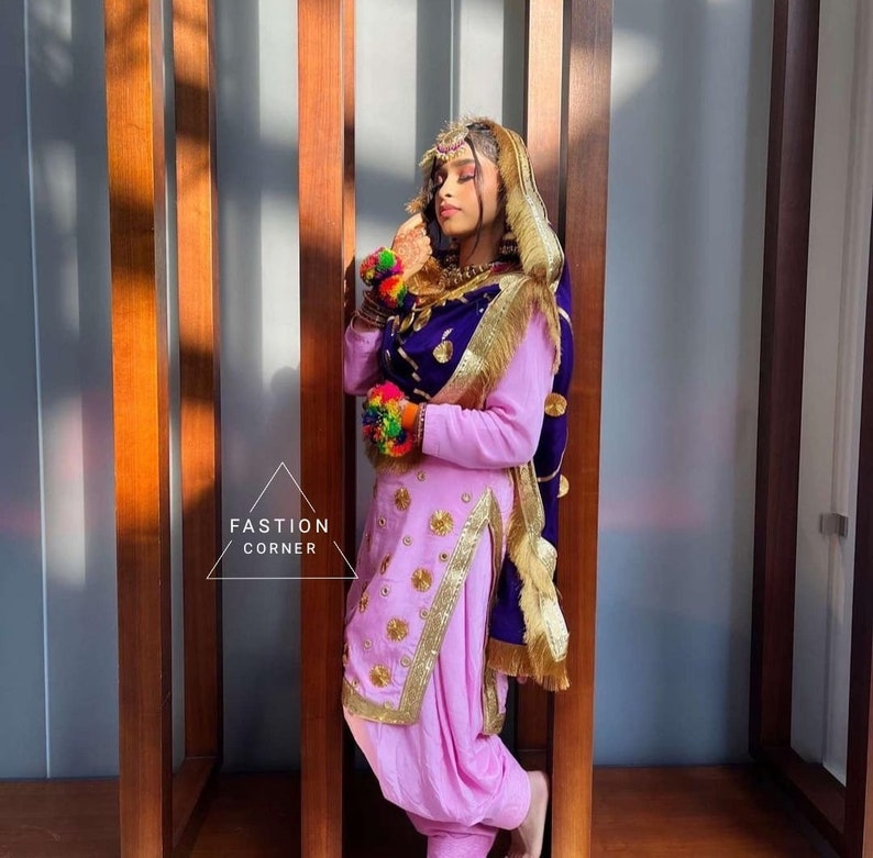 Designer Multi Color Punjabi Jaggo Suit Salwar Kameez Suit Patiala Shalwar Crepe Silk Suit Custom Stitched for Girls and Women Lohri Suit
