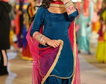 Handmade Punjabi Silk Salwar Kameez: Custom Stitched Women's Dress