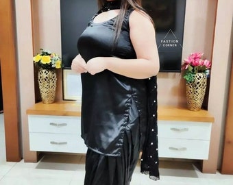 Black Silk Punjabi Suit: Custom Patiala Salwar Kameez, Indian Party Wear