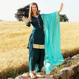 Readymade Punjabi Patiala Salwar Kameez Suit: Satin Silk Kameez