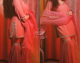 Designer Sharara Kurti: Georgette Punjabi Suit, Custom Stitched