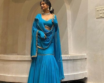 Firozi Lehenga with Sequence Work, Sweetheart Neck Blouse, Partywear Dress