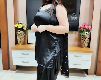 Black Silk Punjabi Suit: Custom Patiala Salwar Kameez, Indian Party Wear
