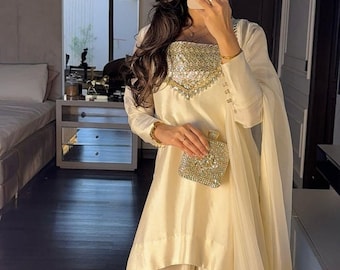 White Silk Farshi Salwar Kameez Suit: Pakistani Wedding Wear