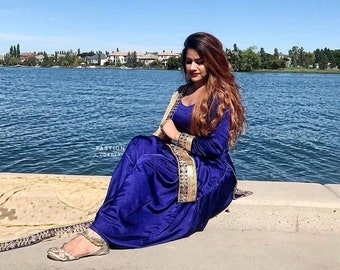 Blue Silk Punjabi Salwar Suit with Net Dupatta & Earrings