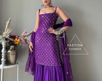 Embroidered Georgette Sharara Suit: Indian Wedding Salwar Kameez