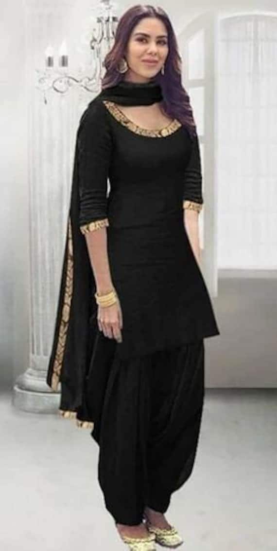 Party Wear Black Punjabi Suit Black Silk Punjabi Suit With Lace