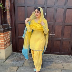 Designer Yellow Salwar Kameez Punjabi Patiala Suit Made To Measure Suit For Women's And Girls partywear Salwar Kameez Suit Dresses With Gift