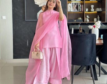 Handmade Pink Silk Farshi Shalwar Kameez Suit: Pakistani Eid Dress