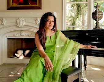 Green Handmade Silk Farsi Salwar Suit Custom Punjabi Patiala Pakistani Bridal Wear