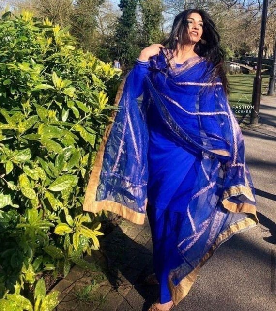 navy blue punjabi dress Navy Blue Punjabi Patiala Salwar Suit, Muslin Punjabi Suit with Turquo