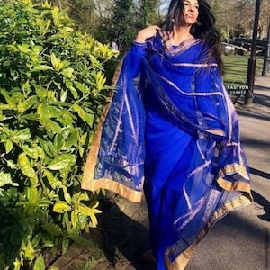 Designer Navy Blue Punjabi Patiala Suit Made To Measure Suit For Women and Girls Lace Work Silk Suit Salwar Kameez Suits And Dresses