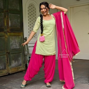 Buy Salwar Kameez Suit Punjabi Patiala Pink Shalwar Kurta Dupatta Designer Custom Stitched for Girls and Women