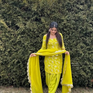 Salwar Kameez Suit Punjabi Patiala Shalwar Brocade silk Kurta Georgette Dupatta Custom Stitched for Girls and Women