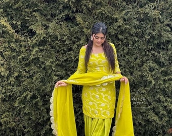 Brocade Silk Salwar Kameez Suit: Punjabi Patiala, Custom Stitched