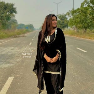 Black Punjabi Salwar Kameez Suit: Custom Stitched Crepe Shalwar Kurta