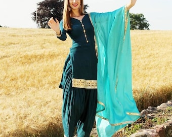 Readymade Punjabi Patiala Salwar Kameez Suit: Satin Silk Kameez