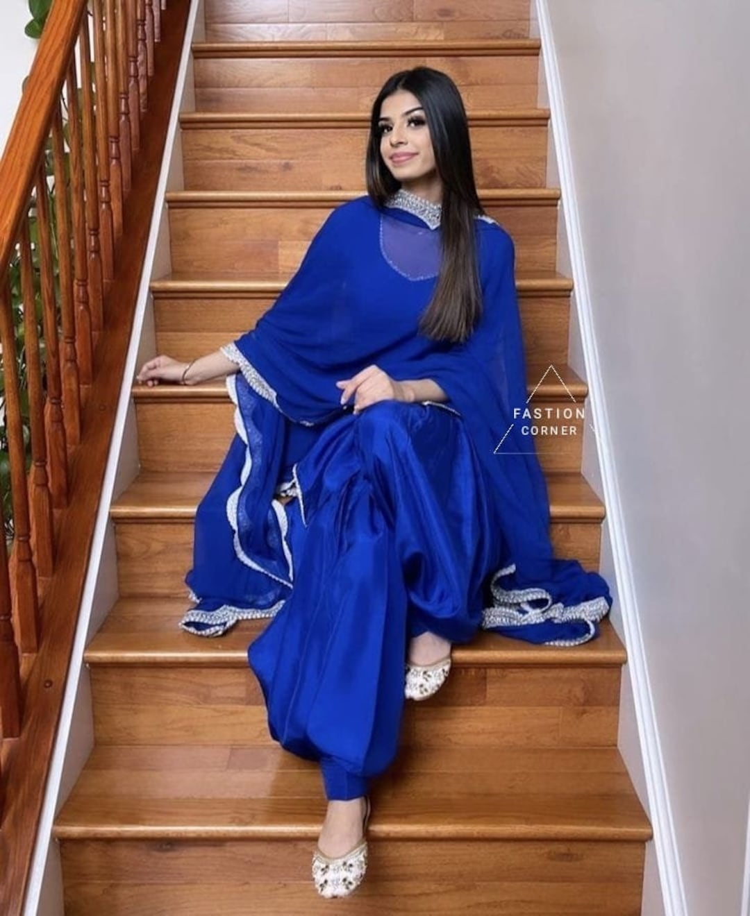 blue punjabi dress Navy Blue Punjabi Suit: Crepe Silk Salwar Kameez With Lace Dupatta