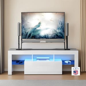 LED TV Stand with Color-Changing Lights & Glass Shelf for Bedroom Living Room