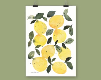 Watercolor Lemon Pattern - Art Print