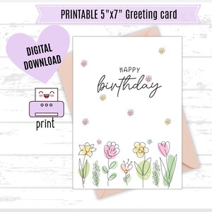 Cartão de aniversário imprimível | Cartão imprimível | 5x7 PDF JPG Download instantâneo | cartão florido | Feliz aniversário
