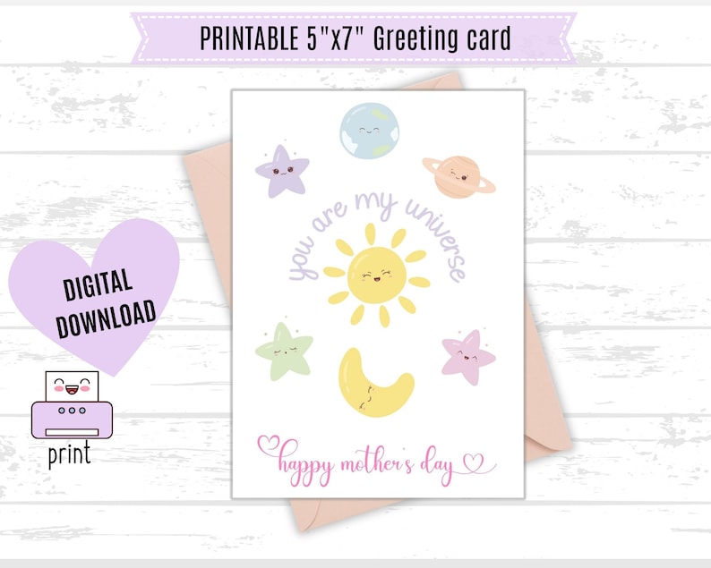 Printable Mother's Day Card Printable Card 5x7 PDF JPG Instant Download ...
