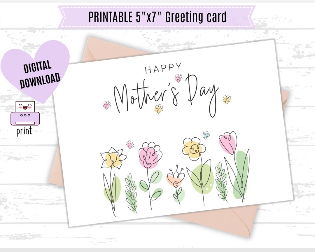 Printable Mother's Day Card Printable Card 5x7 PDF JPG Instant Download ...