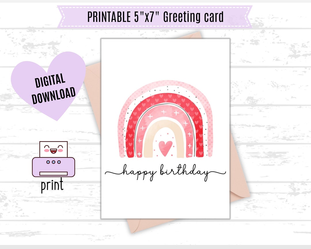 Printable Birthday Card Printable Card 5x7 PDF JPG Instant Download ...