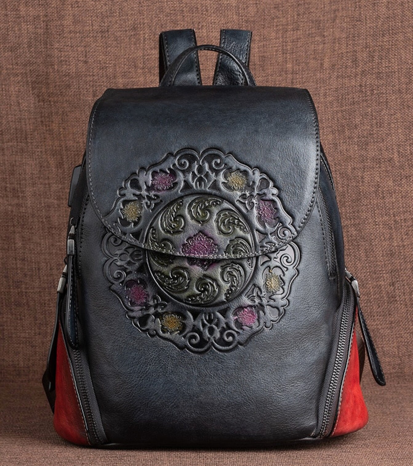 Classical Popularly Fake Leather with Special Printed Floral Stripe Emboss  Deboss Pattern for Backpack - China Backpack and PU Mini Backpack price