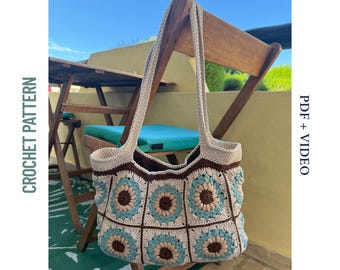 Patrón de crochet para bolso de mano con cuadrados de abuelita – Bolso de crochet DIY (PDF + videotutorial)